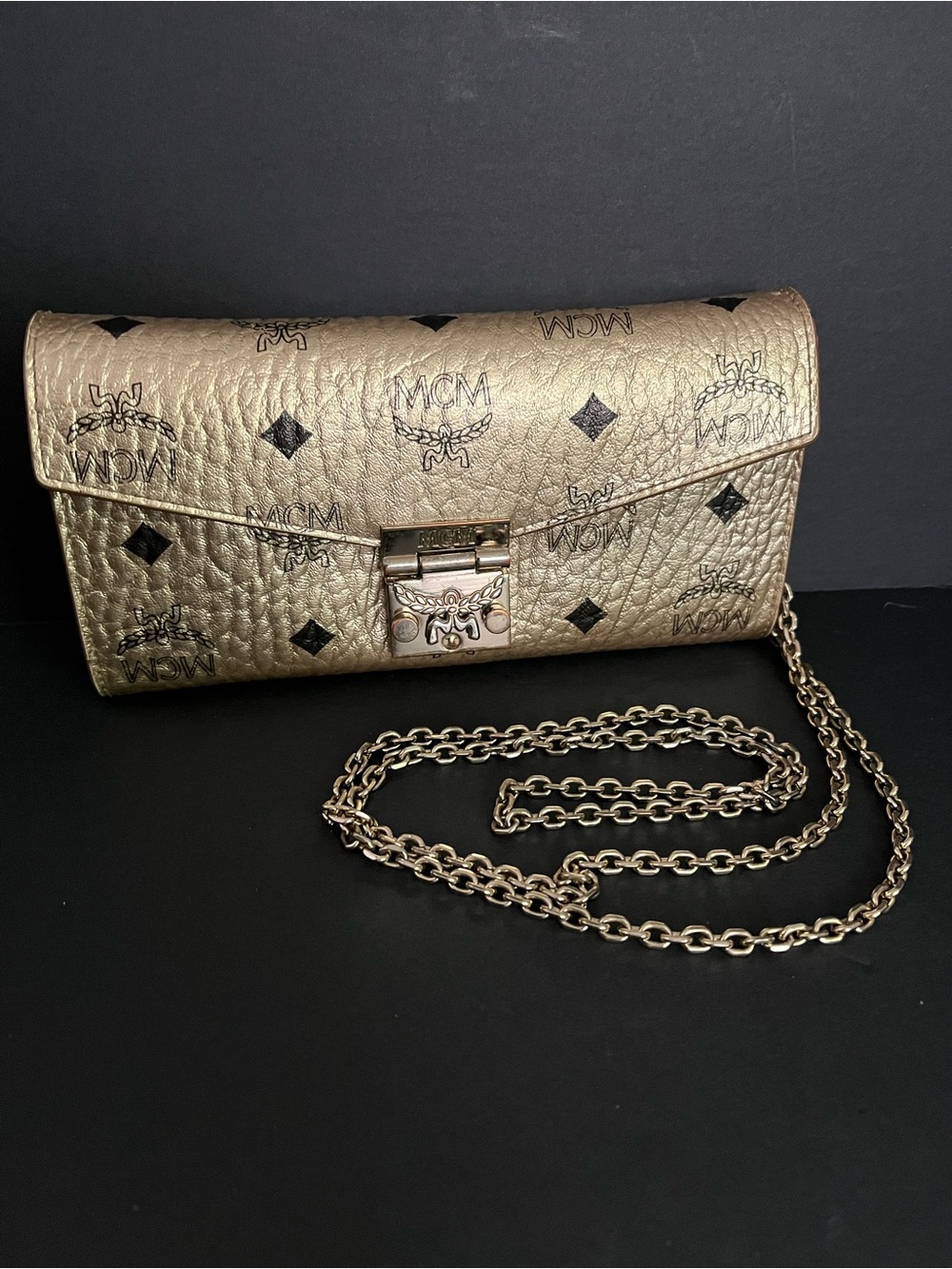 MCM Small Patricia Crossbody Wallet -  Metallic Gold Leather - Picture 9 of 13